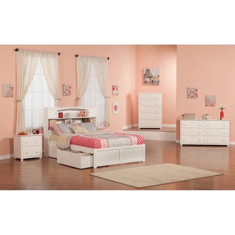 AFI Newport Full Size Platform Bed with Footboard & Storage Drawers in White