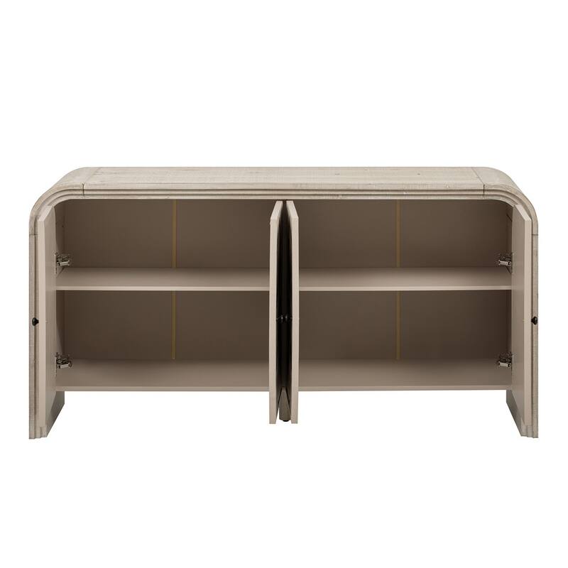 Multi-Functional MDF Sideboard-Handwoven Wood Slat Doors, Tiered Stepped Design & Premium Solid Wood Veneer for Hallways