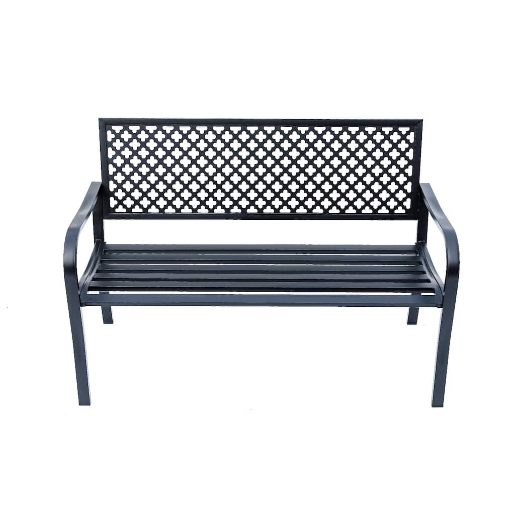 Quatrefoil Pattern Steel Outdoor Garden Bench - 50" - Black