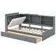 preview thumbnail 4 of 7, Twin Size Platform Bed with Storage Headboard, Pine Wooden Bed with Shelves, Storage Bed with 2 Drawers, Subdued Gray