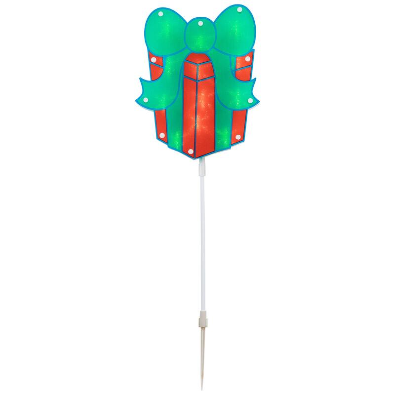Lighted Holographic Gift Box Outdoor Christmas Pathway Markers - 24.5" - Set of 3 - Red