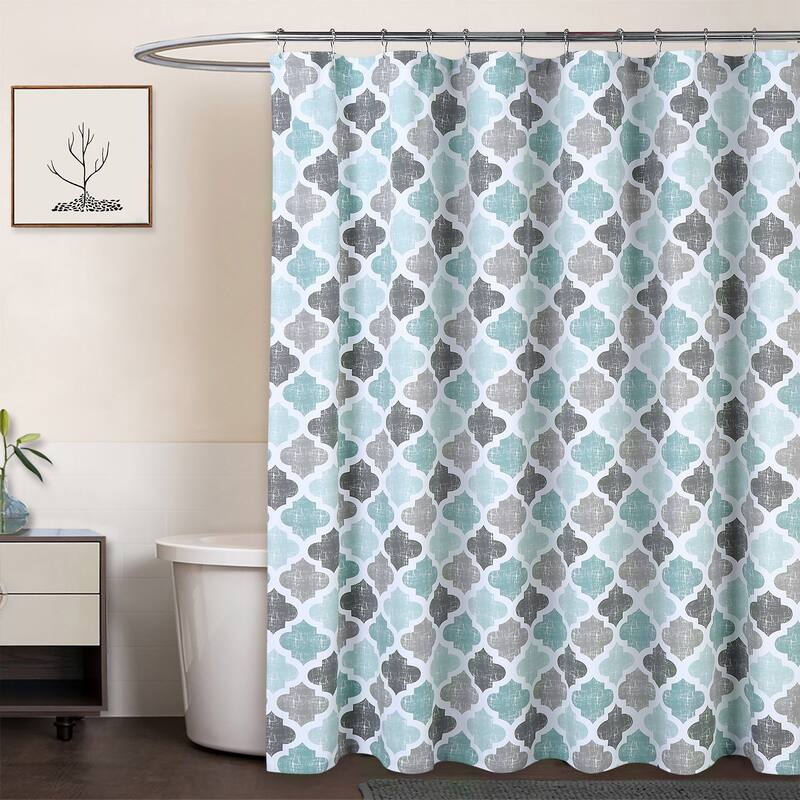 Quatrefoil Print Cotton Blend Fabric Shower Curtain