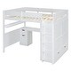 preview thumbnail 9 of 16, White Full Size Wooden Loft Bed with Wardrobe, Desk, and Shelves