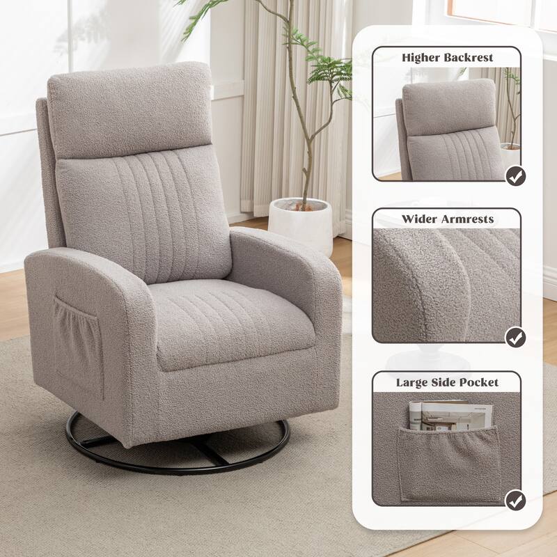 HOMYKA Swivel Glider Rocker Accent Chair for Nursery with Side Pocket