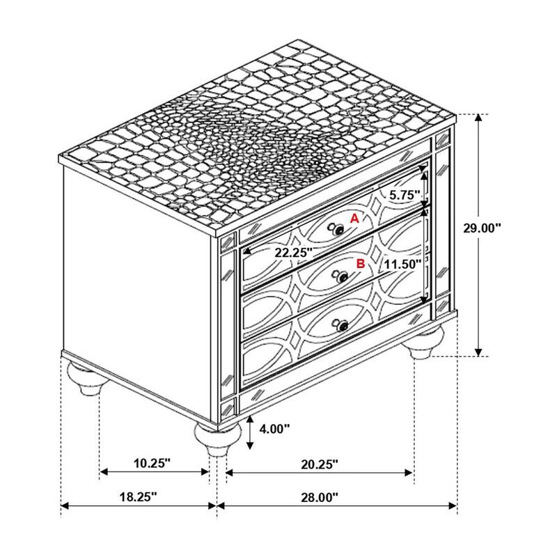 2 Drawers Nightstand with Fret Work Detail