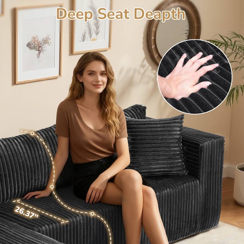 105 in. Wide Square Arm 2-Piece Modern Corduroy Fabric L-Shape Modular Sectional Sofa