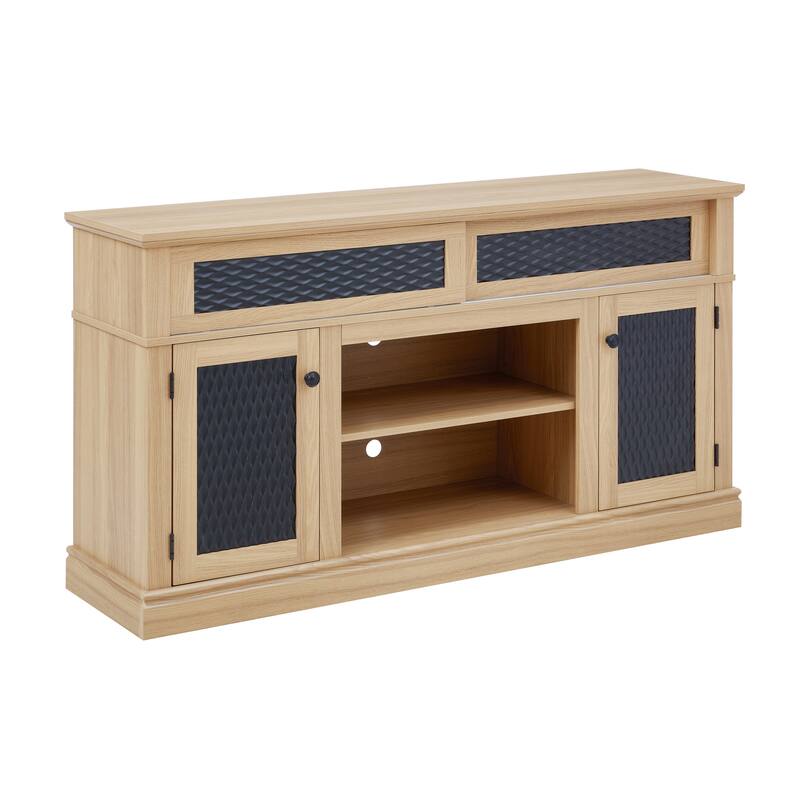 2 Door Embossed Pattern TV Stand with Open Storage Shelf and Sliding Door, Entertainment Center for TVs up to 65''