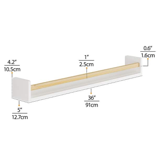 dimension image slide 1 of 2, Wallniture Madrid Kids Bookcases, Wall Shelves for Nursery Decor, 36", White, Set of 2