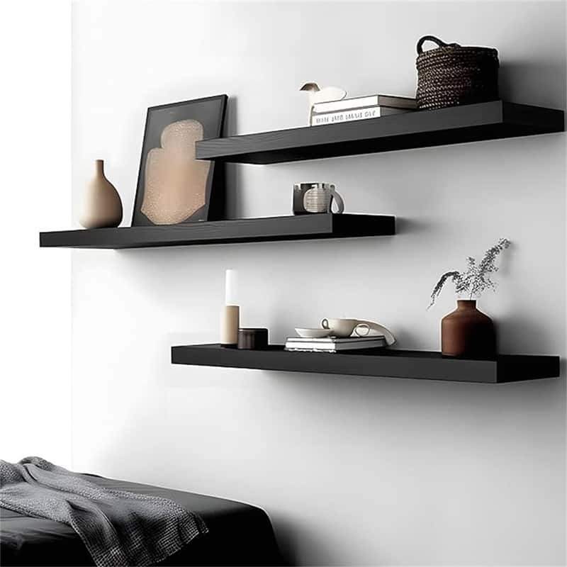 24 Inch Rustic Floating Shelves for Wall Decor Farmhouse Wood Wall Shelf for Bathroom Kitchen Bedroom Living Room Set of 4 Brown