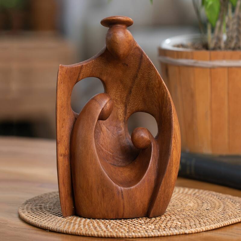 Novica Handmade Happiest Mother Wood Sculpture