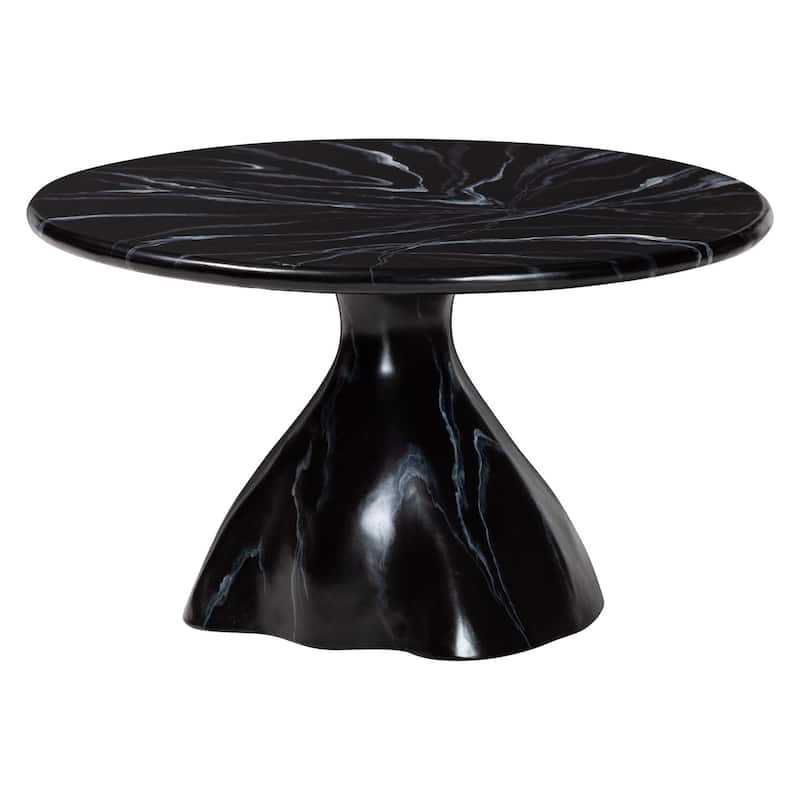 Aponi Marbled Resin Coffee Table - Sculptural Center Table with Round Top and Pedestal Base, Modern Contemporary Furniture - Black