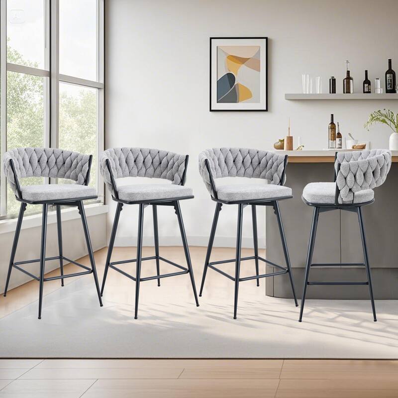 4-Piece Set Swivel Bar Stools with Breathable Linen-Cotton Seats - 360°Rotating Counter Height Stools, Heavy Duty Iron Frame