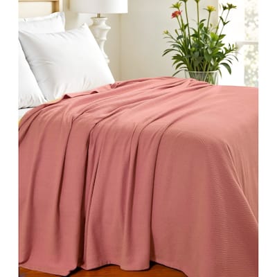 HomeRoots California King Coral Cotton Woven Chevron Blanket