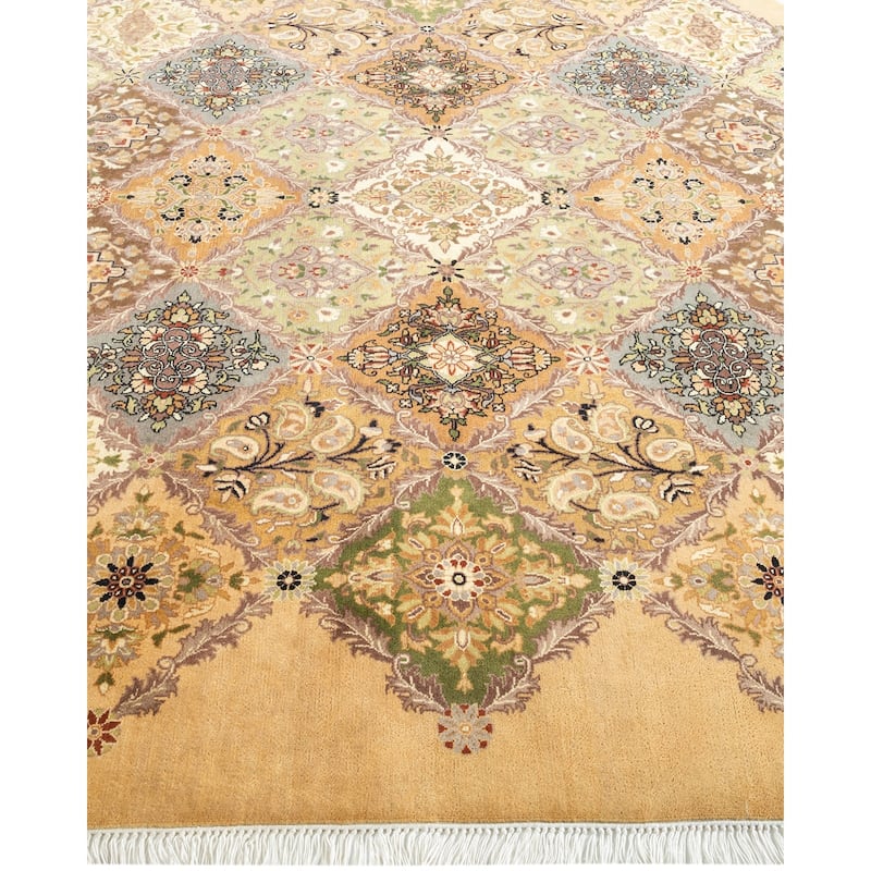 Overton Handknotted Wool Traditional Oriental Yellow Octagon Area Rug - 6' x 9'