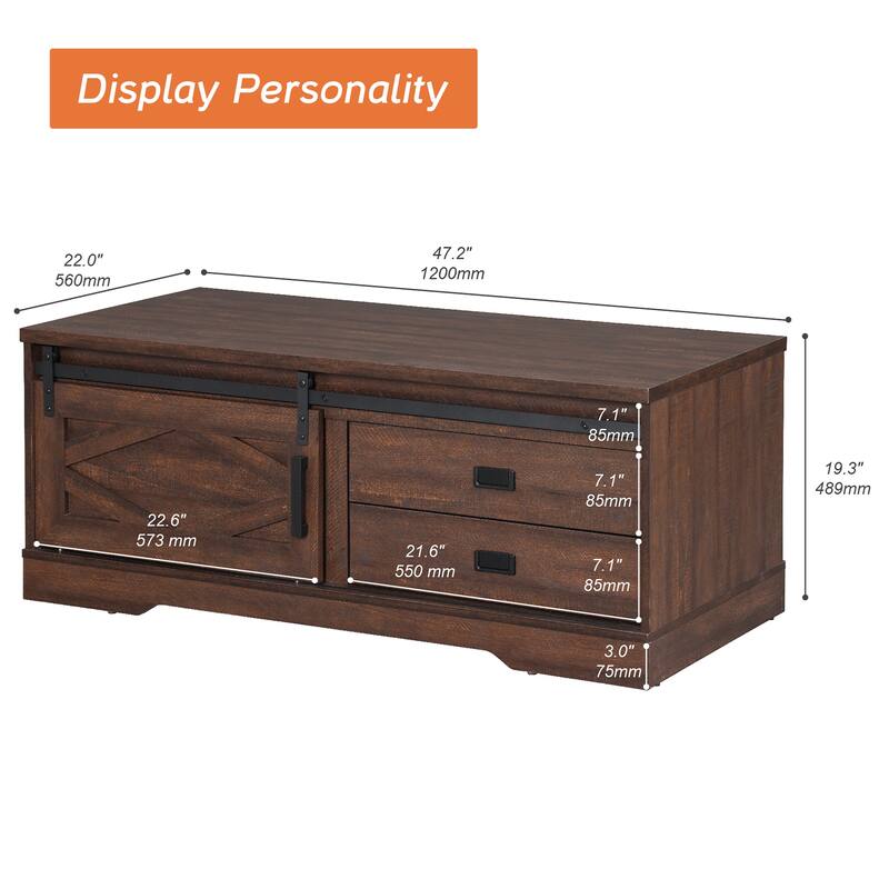 WAMPAT Rustic Coffee Table with Drawer and Storage