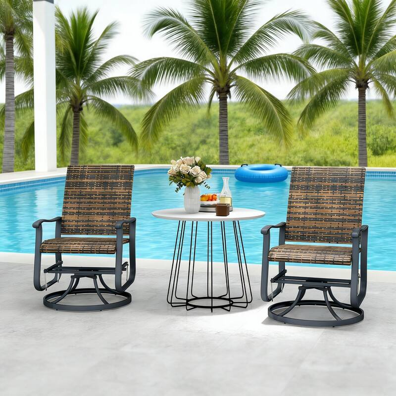 GDFStudio - Sebastian Outdoor Wicker Swivel Glider Chair Set of 2