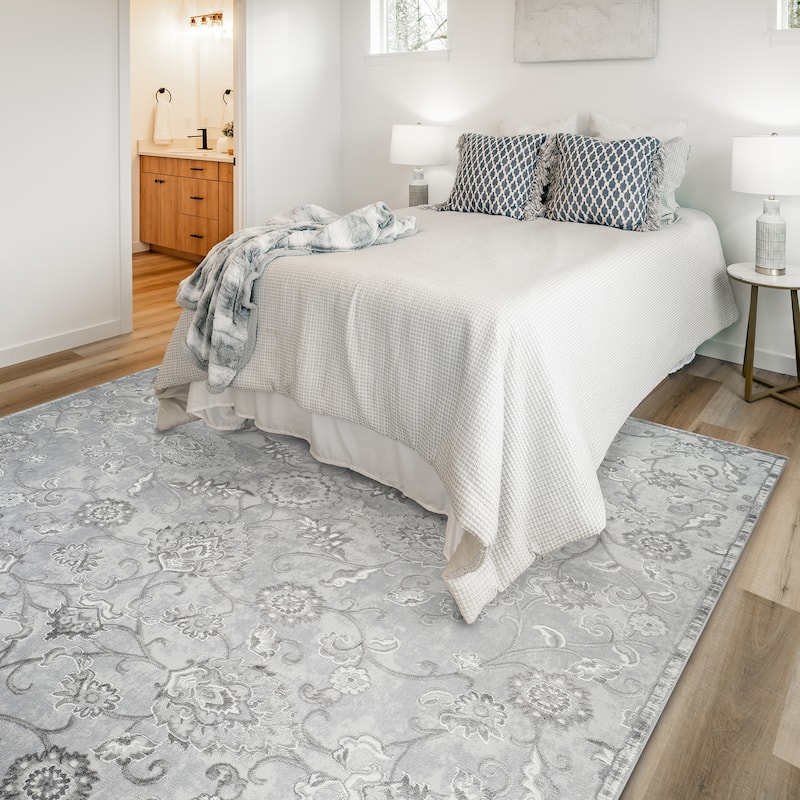 Gertmenian Flora Transitional Casual Modern Soft High-Low Polypropylene Polyester Indoor Area Rug Collection - 6' 6" x 9' 6" - Jolene Grey - Rectangle