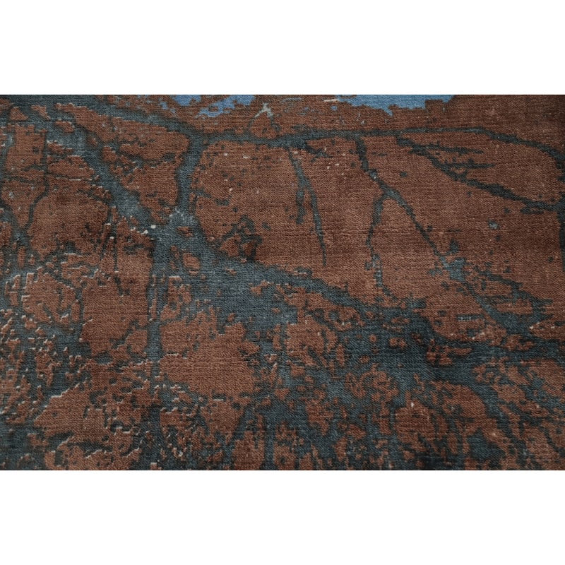 Hand Knotted Oriental Viscose Silk Carpet Modern Pictorial Brown Abstract Area Rug - 7' 10'' X 5' 8''