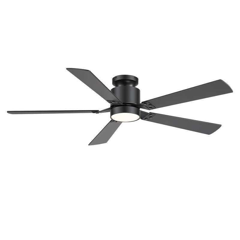 52-Inch Matte Black Flush Mount Ceiling Fan with RGB LED Light and Voice Control((5 Reversible Blades)