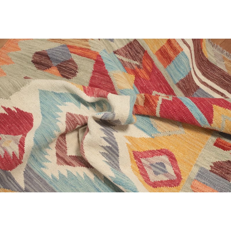 Hand Woven Oriental 100% Wool Carpet Southwestern Tribal Multi-Colored Kilim Area Rug - 5' 10'' X 4' 1''