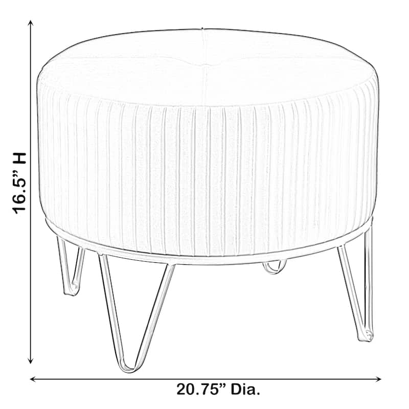 Round Velvet Ottoman Stool Raised with Hairpin Gold Base