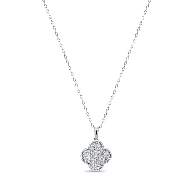Joelle Collection 14K Gold Diamond Clover Necklace - White