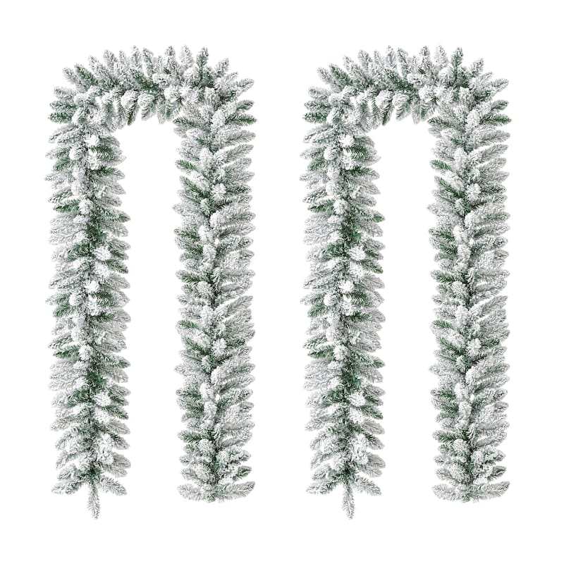 Glitzhome 2pk/4pk 6ft Pre-Lit Pinecones or Snow Flocked Christmas Garland, with Warm White LED Lights and Timer