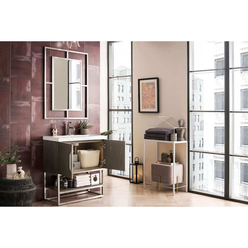 James Martin Vanities Columbia 31.5" Single Vanity, Ash Gray with White Glossy Composite Stone Top