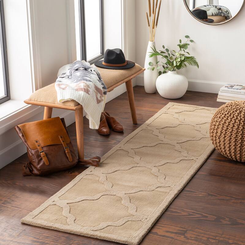 Livabliss Glacier Hand-woven Tone-on-Tone Lattice Wool Runner Rug - 2' 3" x 8' - Tan