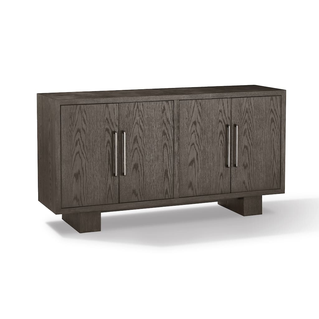 Mod 68 Inch Sideboard Buffet Cabinet, Rubberwood, Grain Details, Ash Gray