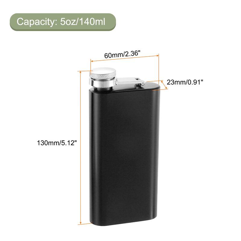 5oz/140ml Stainless Steel Hip Flask for Camping Outdoor Activity - Black