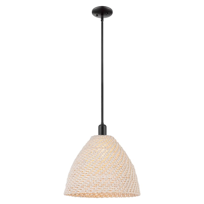 Innovations Lighting Downtown Urban - Natural Ballston Dome - 1 Light 16" Stem Hung Mini Pendant - Natural Shade/Matte Black