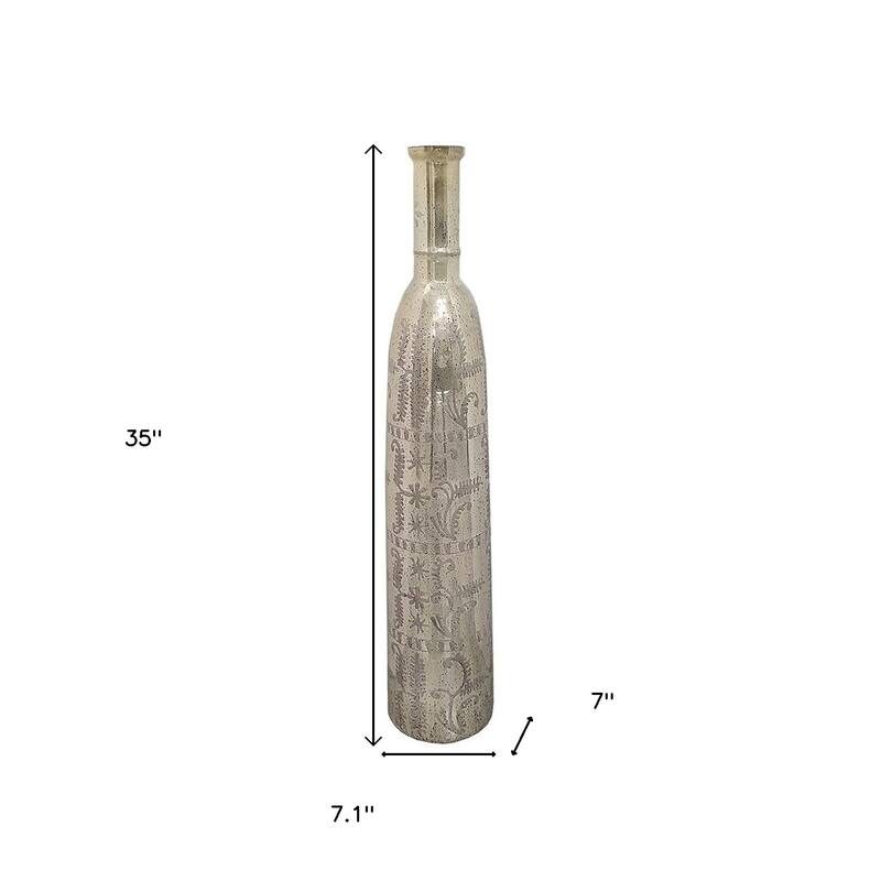 35" Silver Floral Glass Cylinder Floor Vase - 11.40