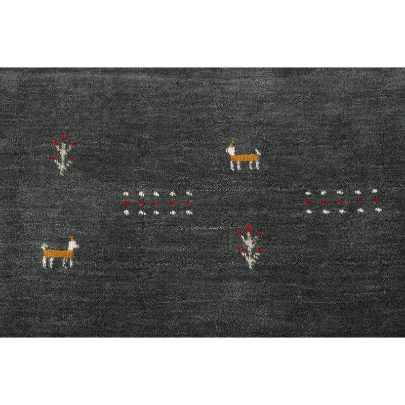 Dark Green Gabbeh Indian Accent Rug Handmade Tribal Wool Carpet - 2'11" x 4'10"