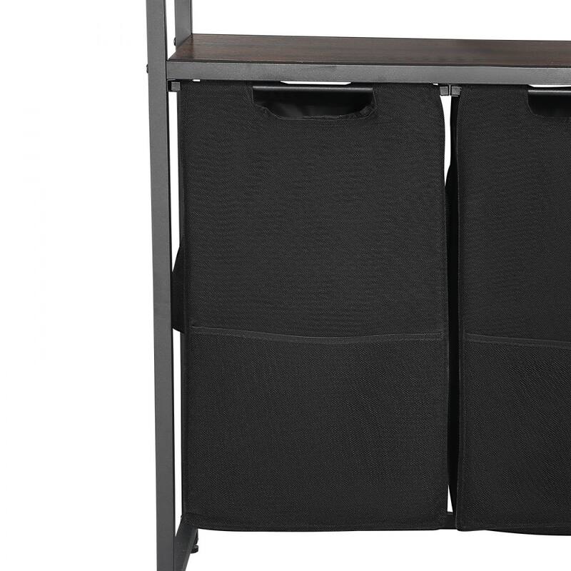 4-Compartment Tall Laundry Sorter with Waterproof Oxford Fabric Bags and Wooden Tabletop Steel Frame