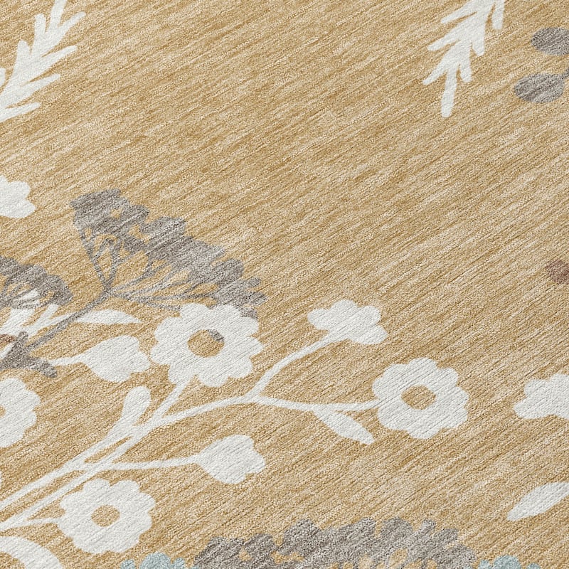 Machine Washable Indoor/ Outdoor Floral Border Chantille Rug