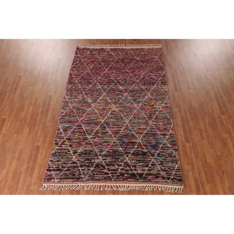 Trellis Moroccan Oriental Area Rug Hand-Knotted Wool Carpet - 6'0" x 9'8"
