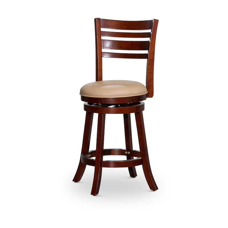 DTY Indoor Living Granby 4-Slat Back Swivel Stool - Cherry Finish/Bone Bonded Leather - Counter Height - 23-28 in.