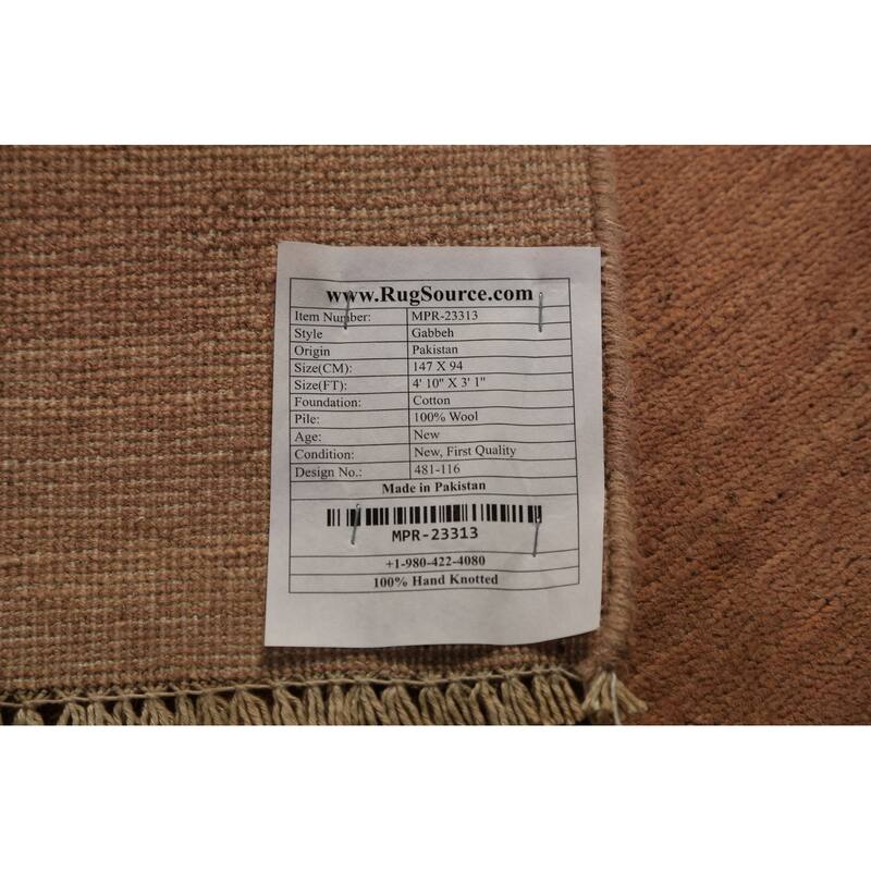 Gabbeh Modern Rug Handmade Brown Tribal Wool Carpet - 3'1" x 4'10"
