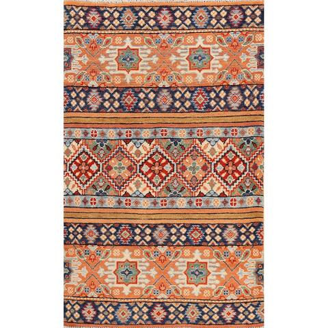 Tribal Geometric Oriental Kazak Wool Area Rug Hand-knotted Carpet - 2'8" x 3'11"