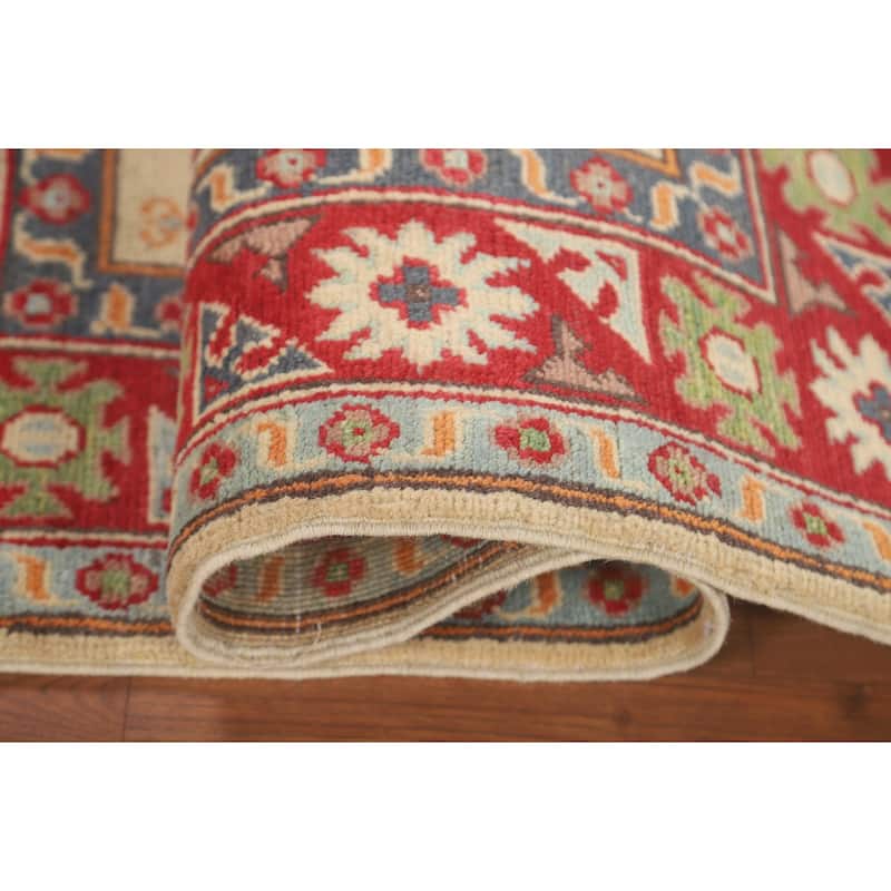 Geometric Yellow Kazak Accent Rug Handmade Traditional Wool Carpet - 2'8" x 4'0"