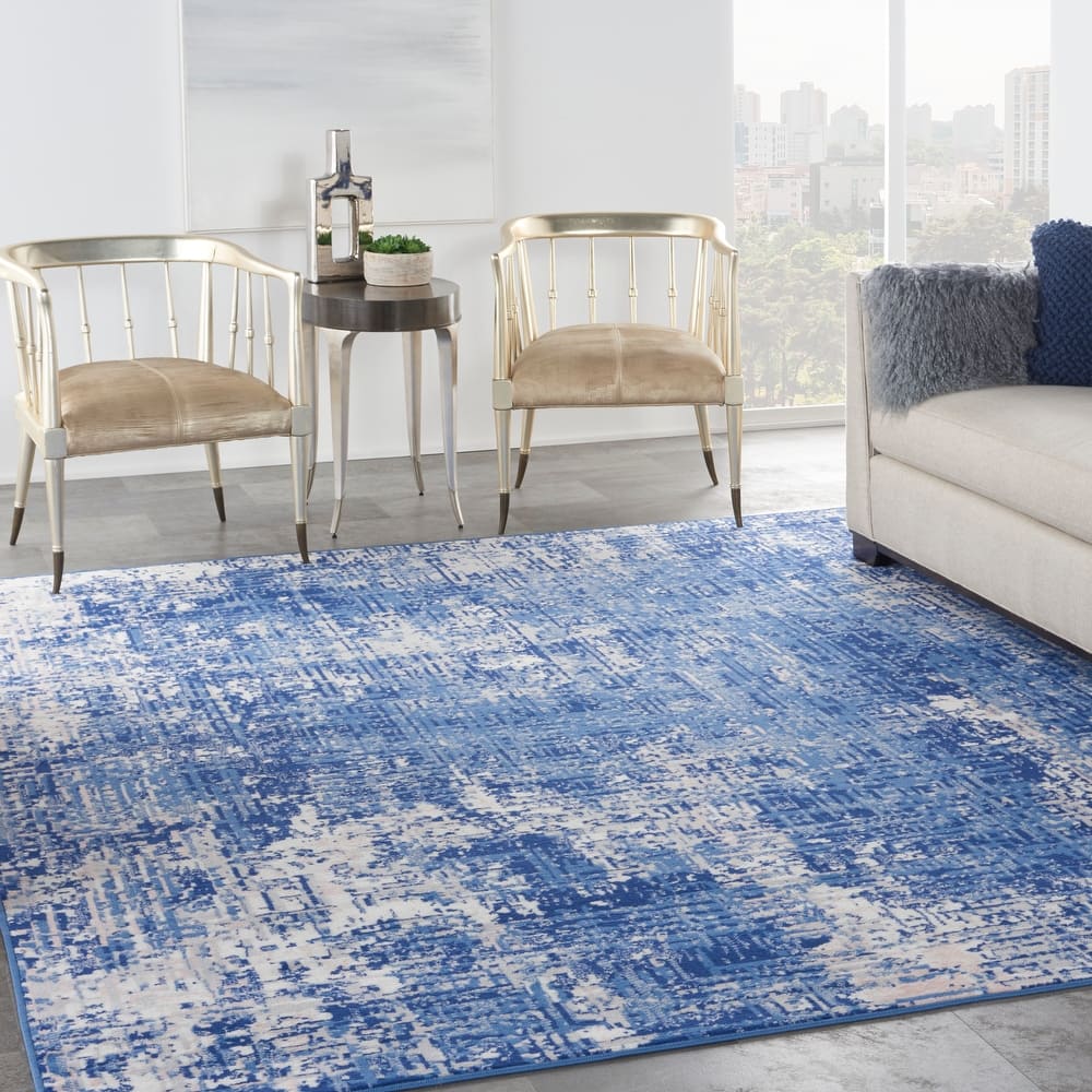 Nourison Whimsicle Modern Distressed Abstract Blue Ivory Area Rug