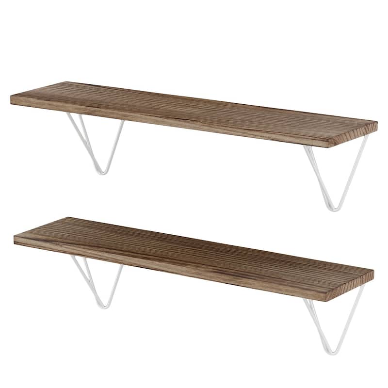 Wallniture Colmar 24x6" Bathroom Wall Shelving Unit, Burned, Set of 2