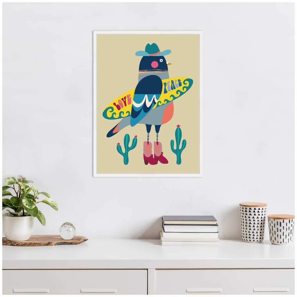 Kate and Laurel Sylvie Surfer Pigeon Framed Canvas by Rachel Lee