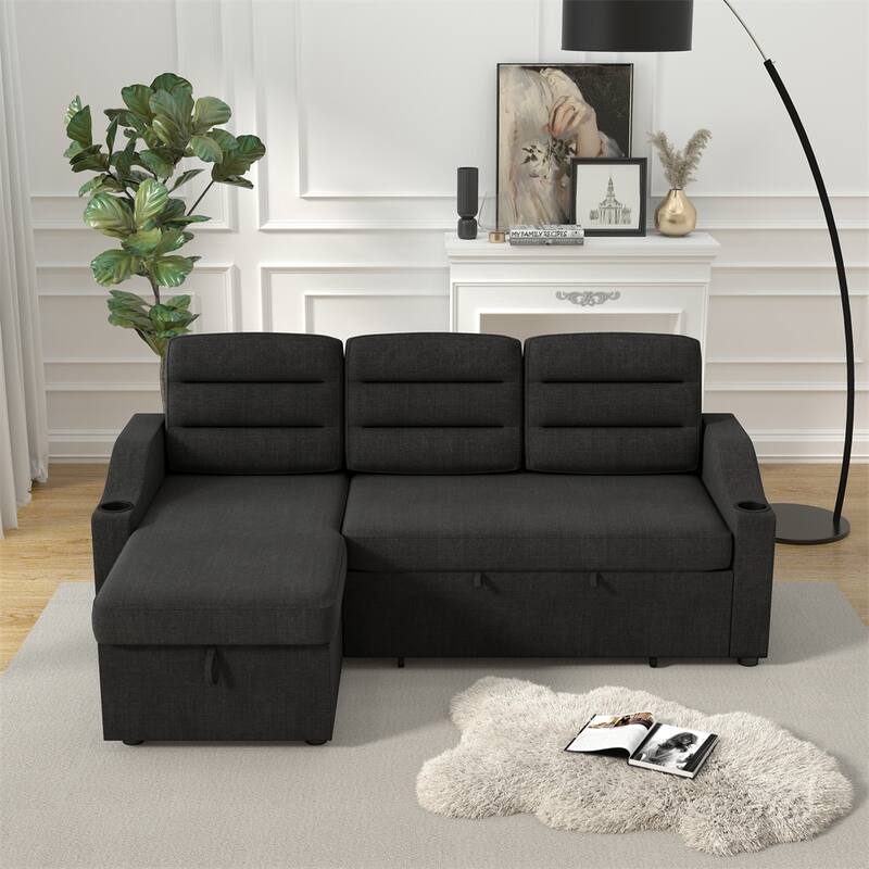83.5" Polyester Convertible Combo Sofa w/ Storage Recliner and Holder
