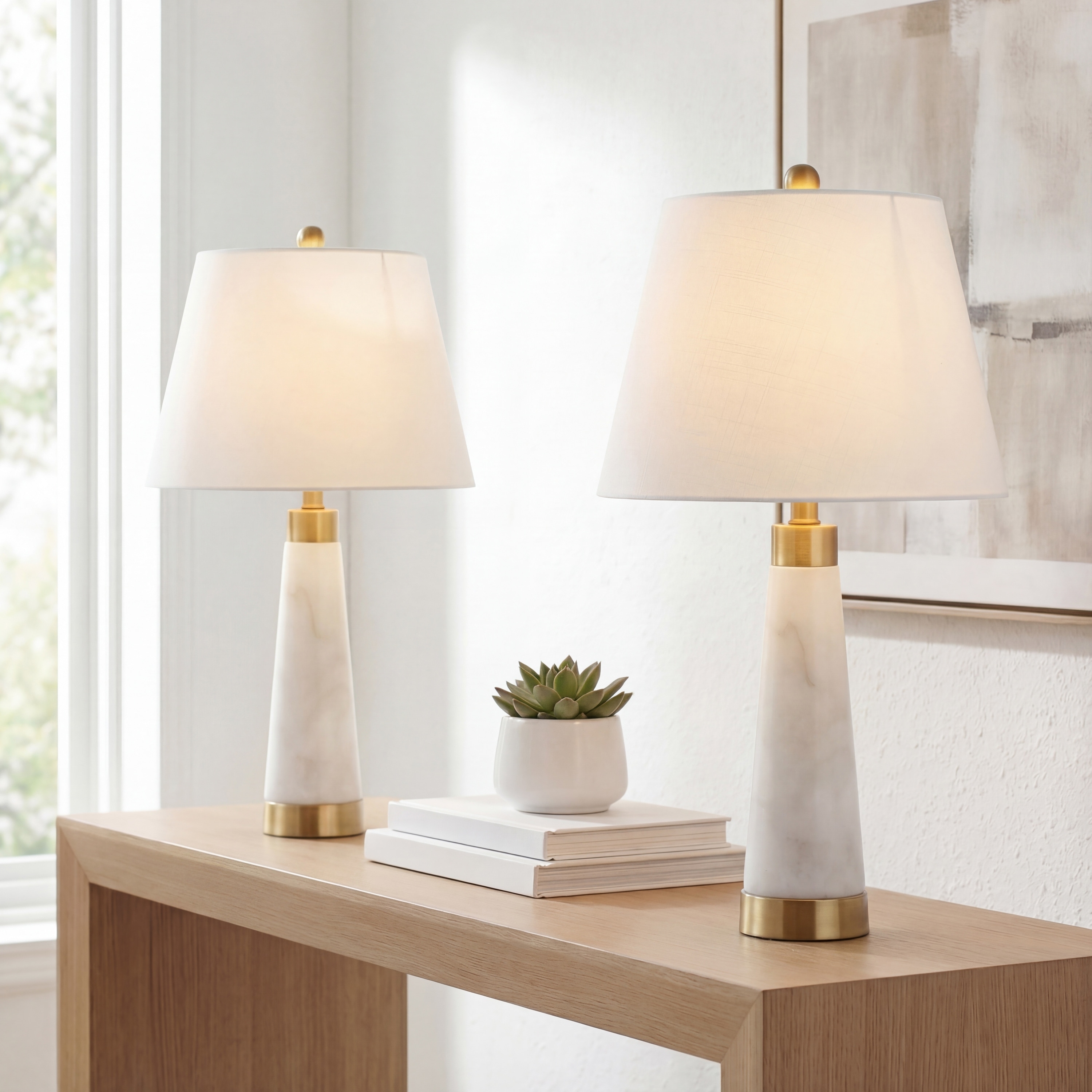 JONATHAN Y Stephen 26.5" Marble/Iron Gold Modern Column LED Table Lamp, White