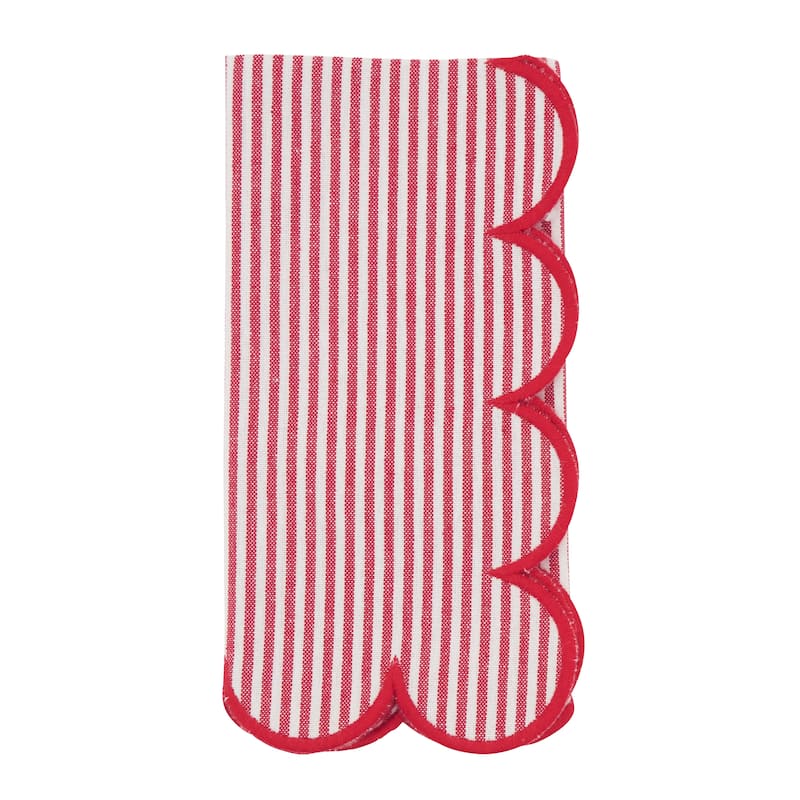Striped Pattern Cotton Decorative Napkins (Set of 4) - Finished Edge Detail for Dining and Entertaining, 20"x20" - Set of 4 - Red