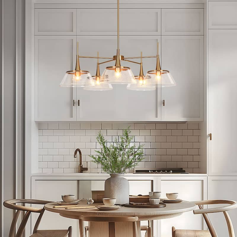 Mola Modern Gold 5-Light Wheel Chandelier Glass Cluster Pendant Lights for Dining Room