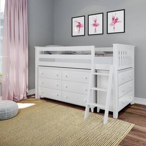 Plank and Beam Twin Size Storage Loft Bed with Two Dressers