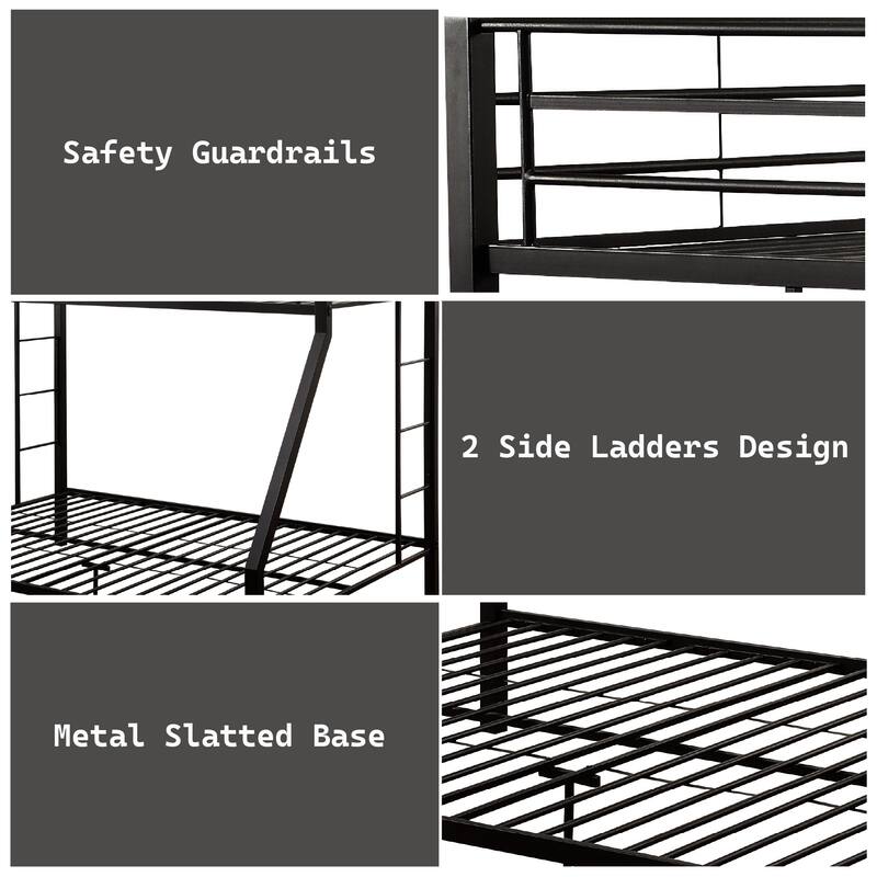 Sandy Black Twin XL/Queen Metal Bunk Bed with Ladder and Guard Rail